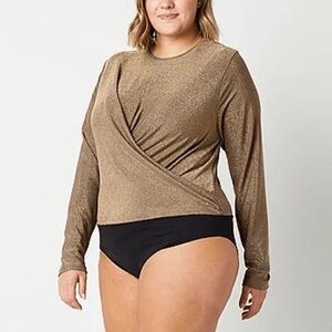 Worthington Gold Asymmetrical Wrap Bodysuit